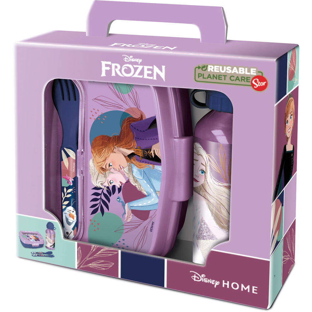Set Sandwichera cubiertos + botella aluminio Frozen Disney 400ml