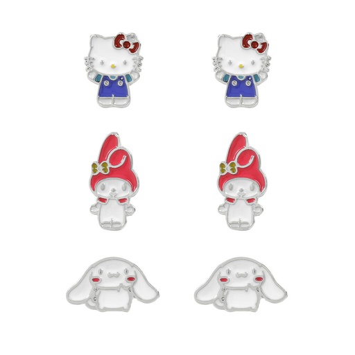 [8435507890847] Set 3 Pares de pendientes Hello Kitty and Friends plata