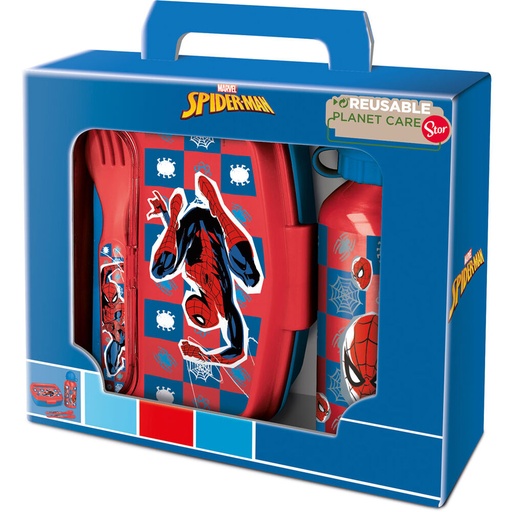 [8412497747634] Set Sandwichera cubiertos + botella aluminio Spiderman Marvel 400ml