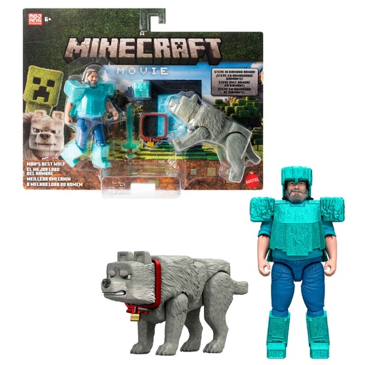 [194735304400] Set 2 figuras Steve & Wolf Minecraft La Pelicula